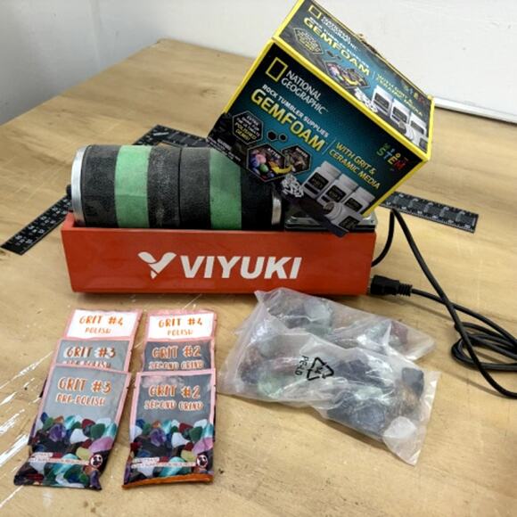 VIYUKI 6LBS Dual Drum Rock Tumbler w/ National Geographic Gemfoam Kit - Picture 1 of 11